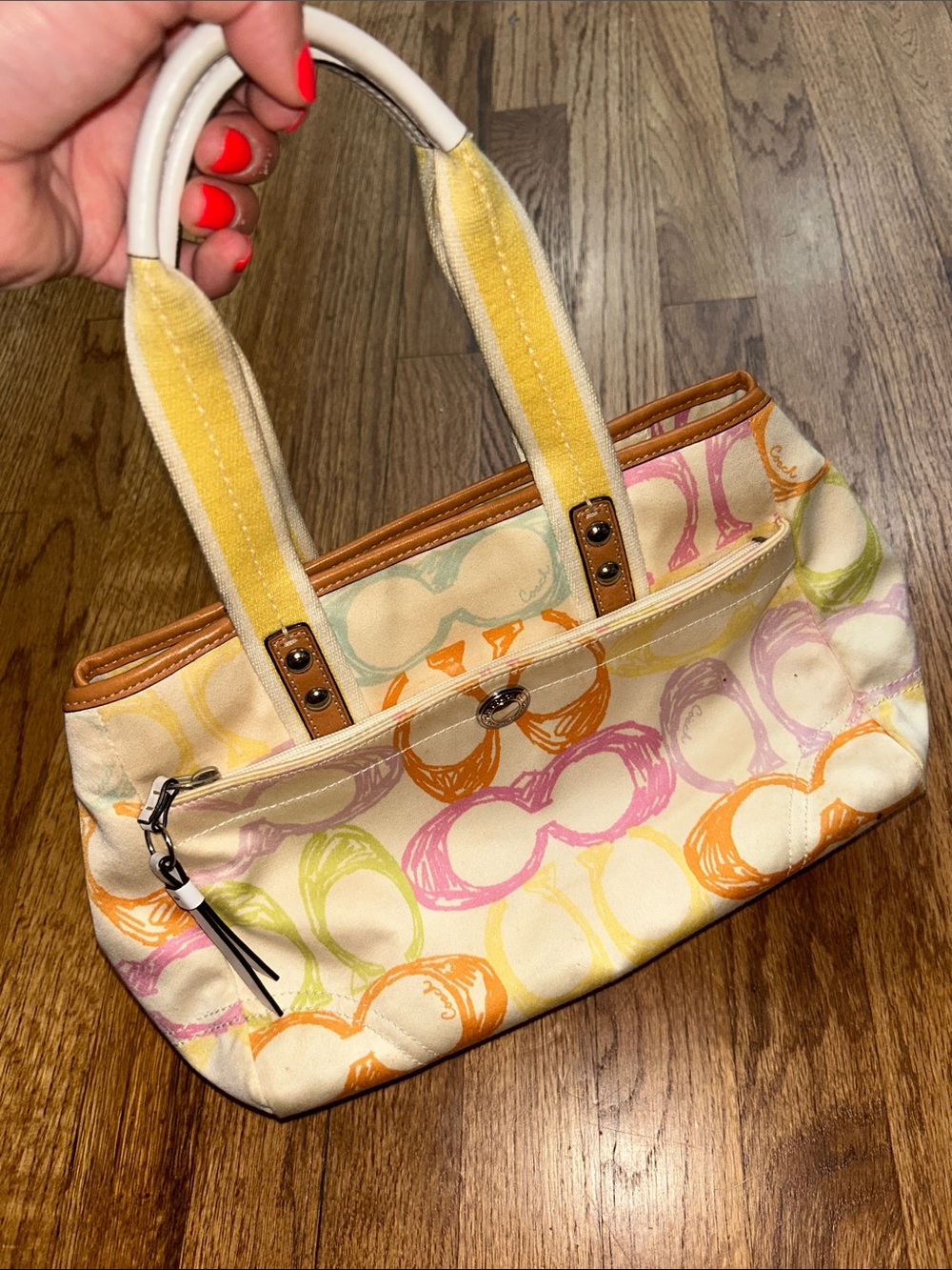 Coach Vintage Scribble Signature Canvas Tote Bag Purse Yellow Multi Colorful